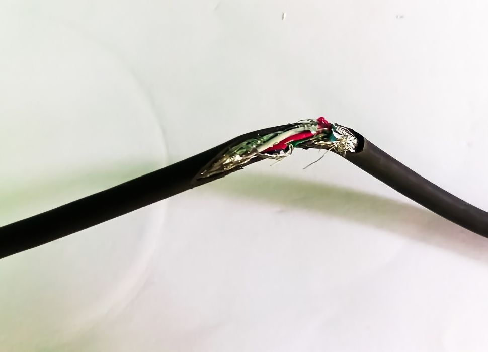 a chewed phone cable